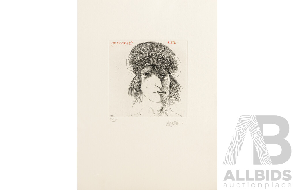 Leonard Baskin, (20th Century, American, 1922-2000), De Hooghe's Sibyl (1978), Wonderful Original Signed & Limited Editioned Etching in Black and Red on Wove Paper, 38 x 28 cm (sheet)