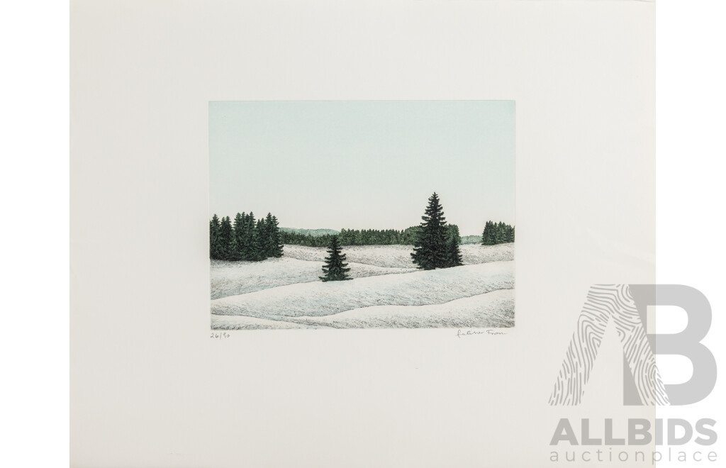 Franz Politzer, (20th Century, Austrian, 1950-), Die Winterlandschaft [Winter Landscape], Original Editioned & Signed Colour Etching, 45 x 57 cm (sheet)