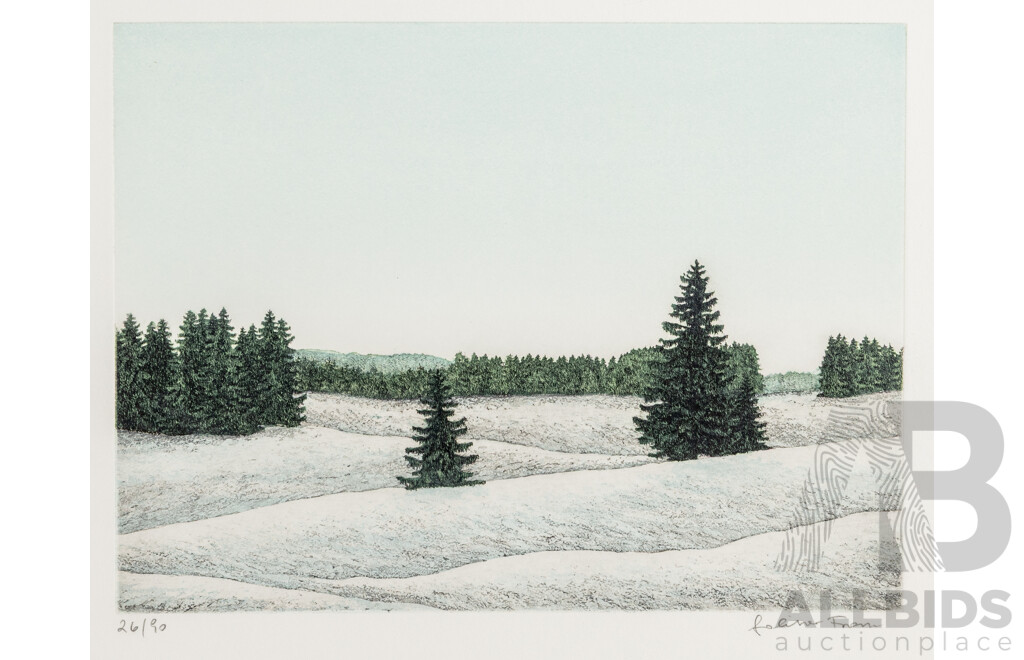 Franz Politzer, (20th Century, Austrian, 1950-), Die Winterlandschaft [Winter Landscape], Original Editioned & Signed Colour Etching, 45 x 57 cm (sheet)