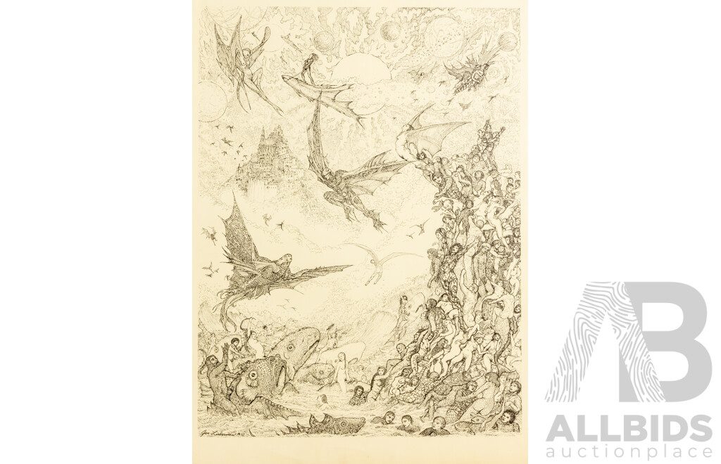 Joseph A. Lieberman (20th Century, American-Born Australian, 1947-), Dragon's Lair, Vintage Lithograph Signed & Dated in Plate, 72 x 52 cm (sheet)