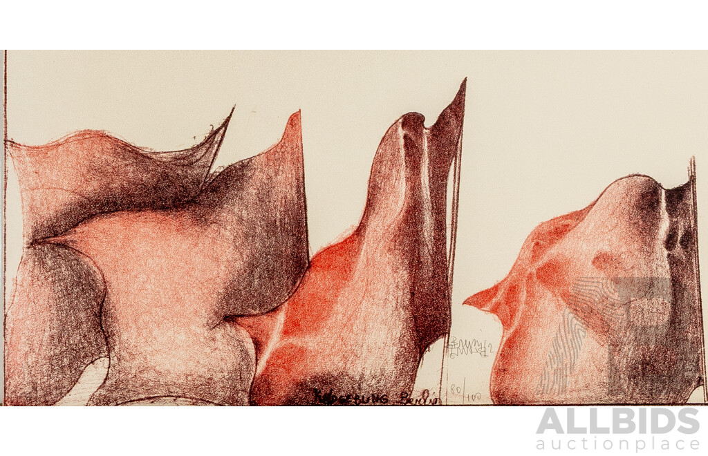 Bruno Bruni (20th Century, Italian, 1935-), Red Flags & Black Hats, Signed & Limited Editioned Lithograph, 70 x 50 cm (sheet)