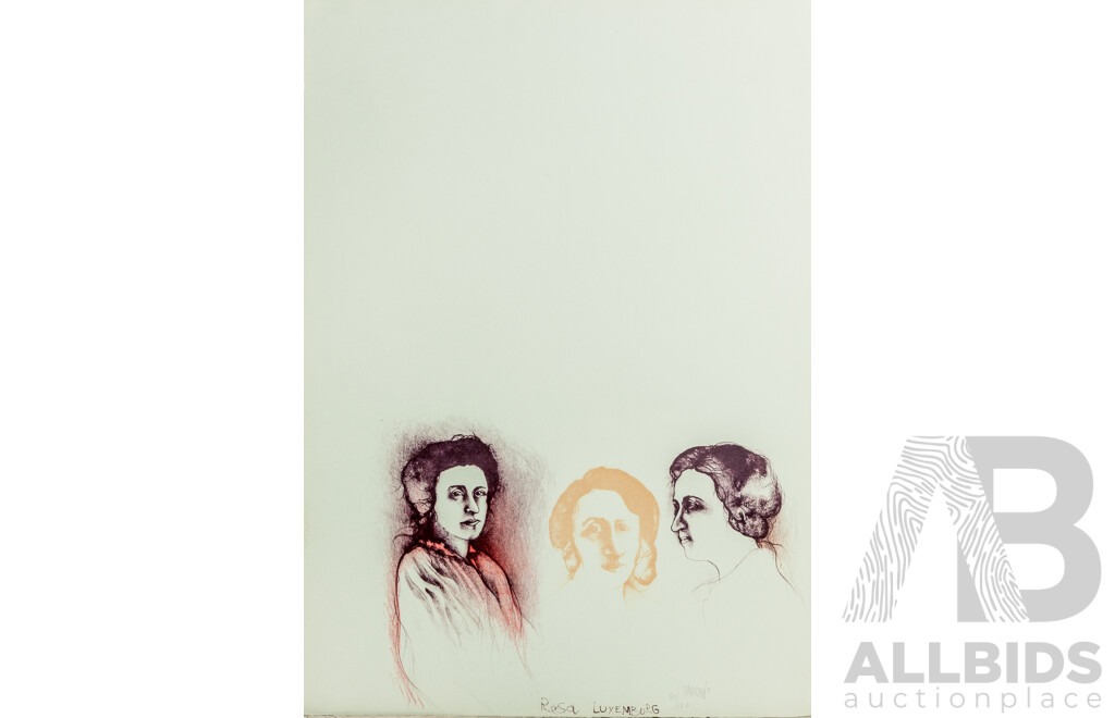 Bruno Bruni (20th Century, Italian, 1935-), Multiple Portraits of Rosa Luxemburg, Signed & Limited Editioned Lithograph, 70 x 50 cm (sheet)