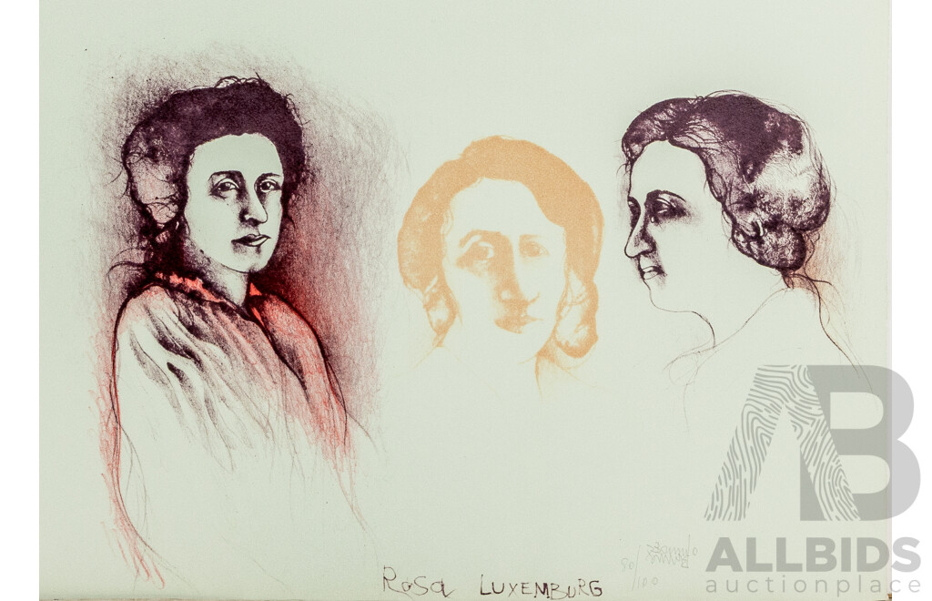 Bruno Bruni (20th Century, Italian, 1935-), Multiple Portraits of Rosa Luxemburg, Signed & Limited Editioned Lithograph, 70 x 50 cm (sheet)
