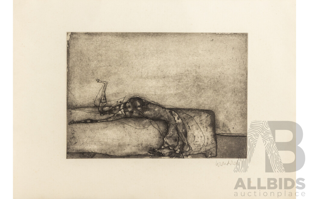 Paul Wunderlich, (20th Century, German, 1927–2010), Liegend (Lying Down), Original Vintage Signed Etching, 38 x 53 cm (sheet)