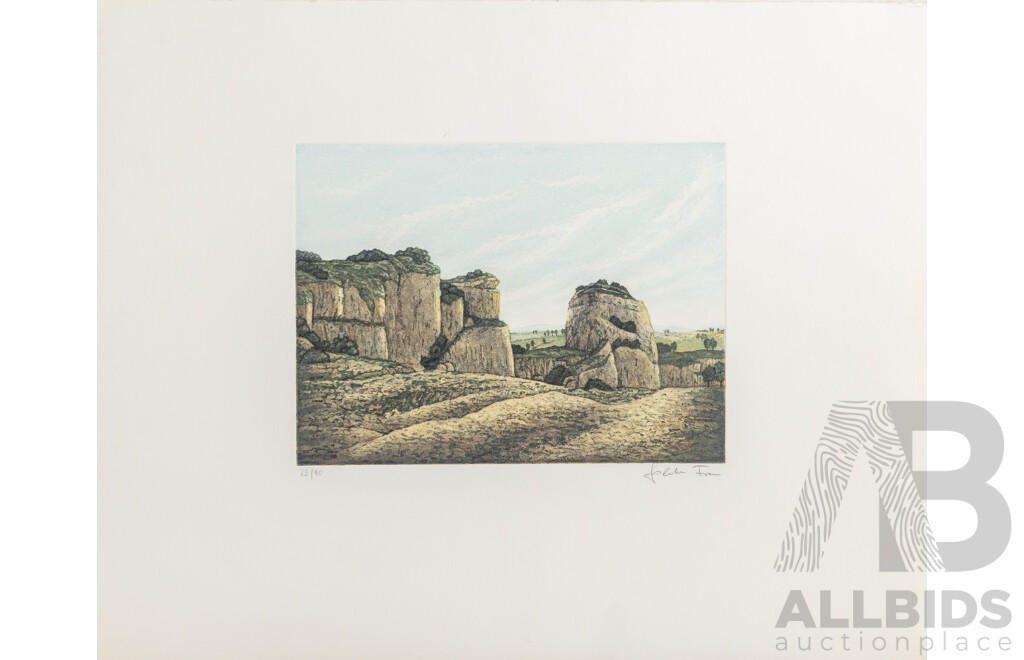 Franz Politzer, (20th Century, Austrian, 1950-),Grüne Felsengebirge [Green Rocky Mountains], Original Editioned & Signed Colour Etching, 45 x 57 cm (sheet)