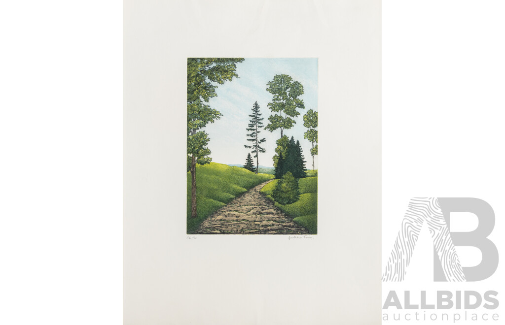 Franz Politzer, (20th Century, Austrian, 1950-), Weg Zum Horizont [Pathway to Horizon], Original Editioned & Signed Colour Etching, 57 x 45 cm (sheet)