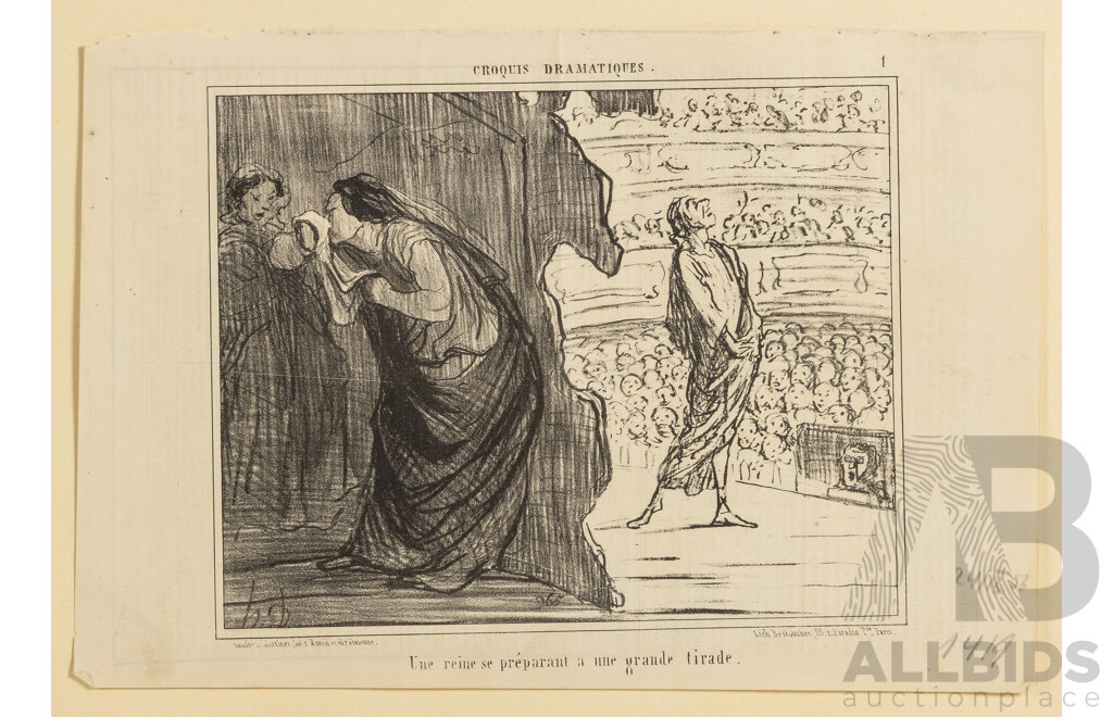 Collection of Three Antique French & English Cartoons, Including Colour Lithograph (^c1842) Likely by Honore Daumier, 33 x 25 cm (sheet)