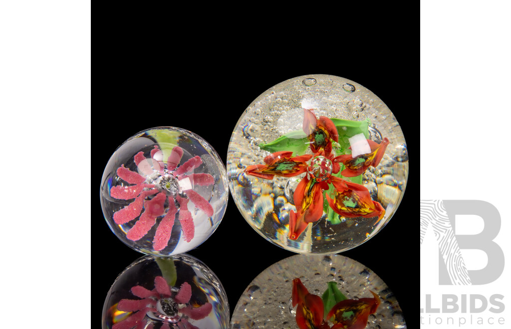 Vintage Daum Art Glass Paperweight with Central Daisy and Another