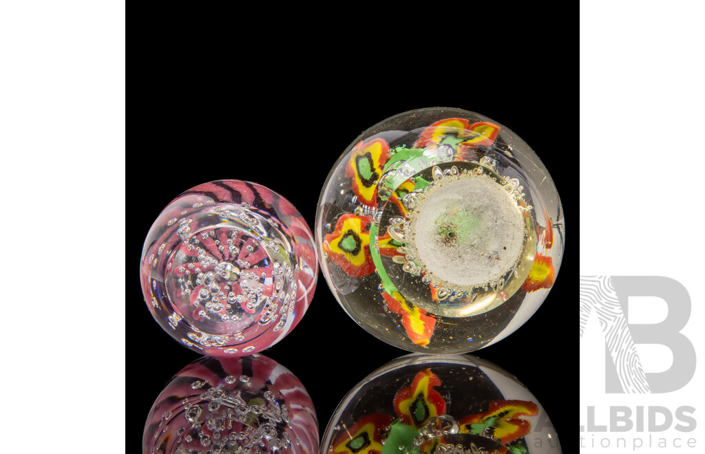 Vintage Daum Art Glass Paperweight with Central Daisy and Another