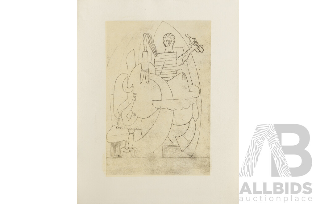 Pablo Picasso (19/20th Centuries, Spanish, 1881-1973), Card Players at Table & Untitled,  Pair of Miniature Vintage Unsigned Lithographic Prints, 21 x 26 & 26 x 21 cm (sheets) (2)