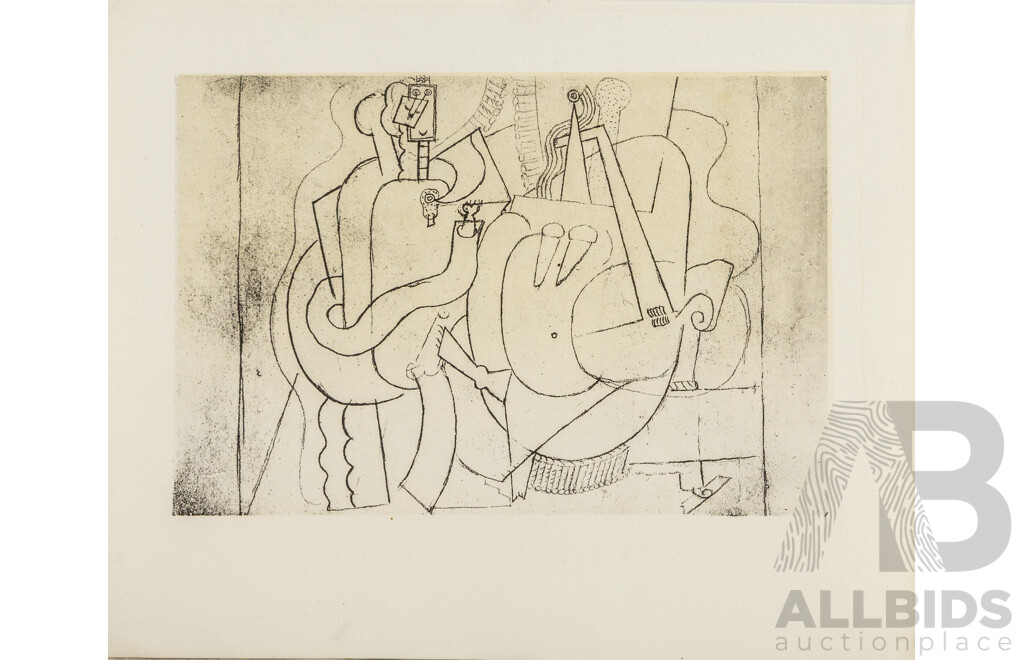 Pablo Picasso (19/20th Centuries, Spanish, 1881-1973), Card Players at Table & Untitled,  Pair of Miniature Vintage Unsigned Lithographic Prints, 21 x 26 & 26 x 21 cm (sheets) (2)