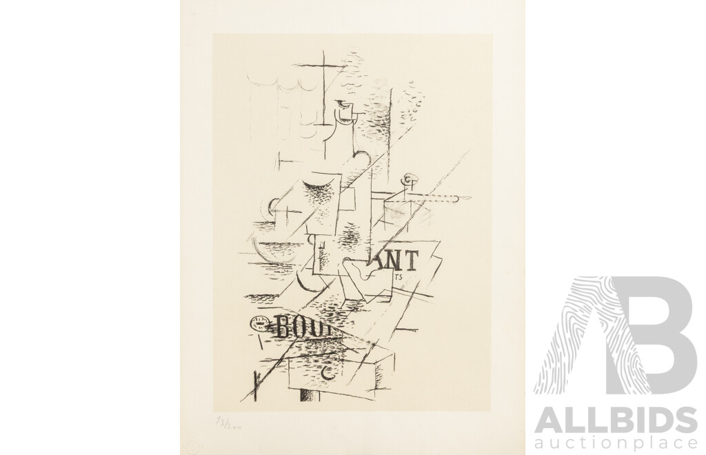 Georges Braque, (19/20th Centuries, French, 1882-1963), La Bouteille, Wonderful Vintage Original Lithograph From Derriere Le Mirroir 138, May 1963, 47 x 36 cm  (sheet)
