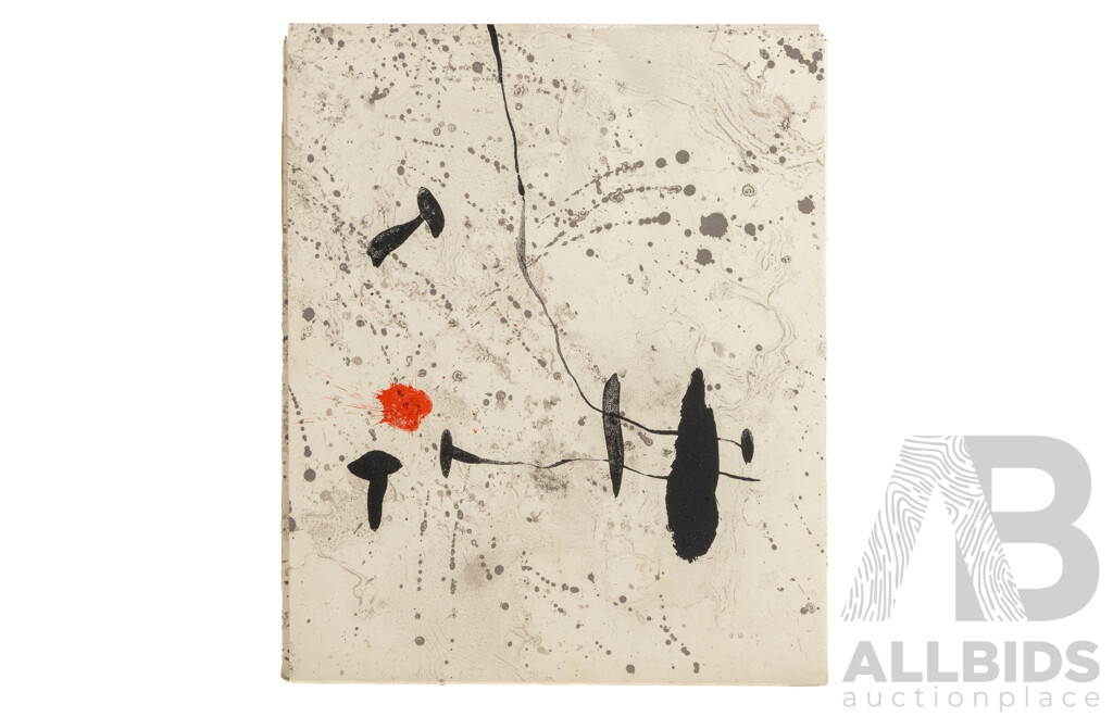 Joan Miro, (29th Century, Spanish, 1893-1983), Trace Sur L’eau-Suite D’aquarelles, Suite of 14 Reproductions Watercolors + Cover in Portfolio (1963)