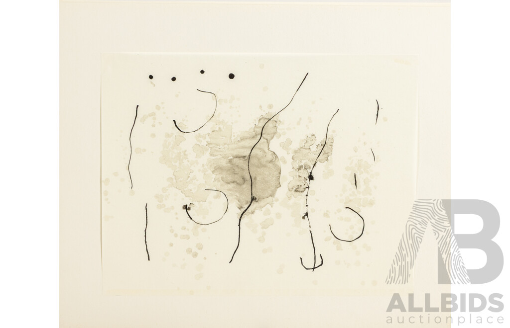 Joan Miro, (29th Century, Spanish, 1893-1983), Trace Sur L’eau-Suite D’aquarelles, Suite of 14 Reproductions Watercolors + Cover in Portfolio (1963)