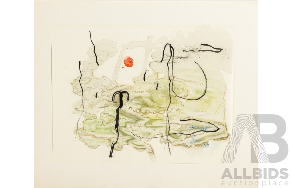 Joan Miro, (29th Century, Spanish, 1893-1983), Trace Sur L’eau-Suite D’aquarelles, Suite of 14 Reproductions Watercolors + Cover in Portfolio (1963)