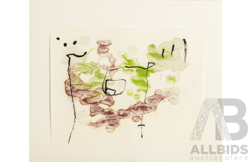 Joan Miro, (29th Century, Spanish, 1893-1983), Trace Sur L’eau-Suite D’aquarelles, Suite of 14 Reproductions Watercolors + Cover in Portfolio (1963)