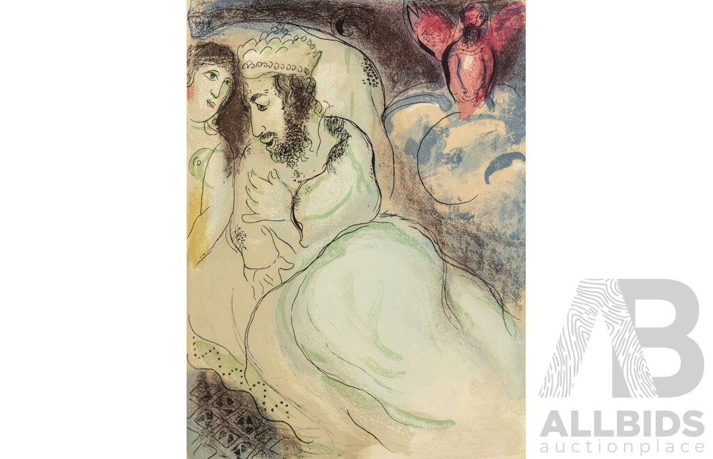 Marc Chagall (20th Century, Sarah and Abimelech (c1960), Vintage Colour Lithograph, 36 x 26 cm (sheet)