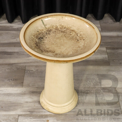 Vintage Glazed Ceramic One Piece Birdbath