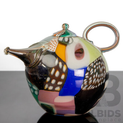 Modern Teapot Form Art Glass Sculpture