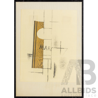 Georges Braque (19/20th Centuries, French, 1882-1963), La  Bouteille De Marc [Marc's Bottle], Vintage Colour Print Stencil Print (1956),  43 x 30 cm (frame)