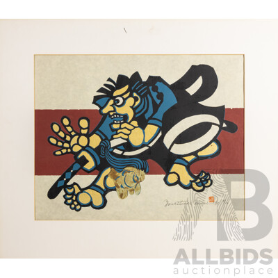 Yoshitoshi Mori (20th Century, Japanese, 1898-1992), Kokusenya, Wonderful Original Vintage Stencil Dye Signed & Editioned on Paper, 60 x 70 cm (sheet & image)