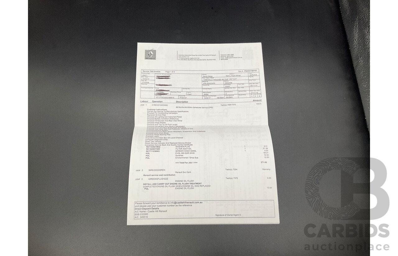 1/2014 Renault Koleos Expression (4x2) H45 Phase III 4d Wagon White Pearl 2.5L