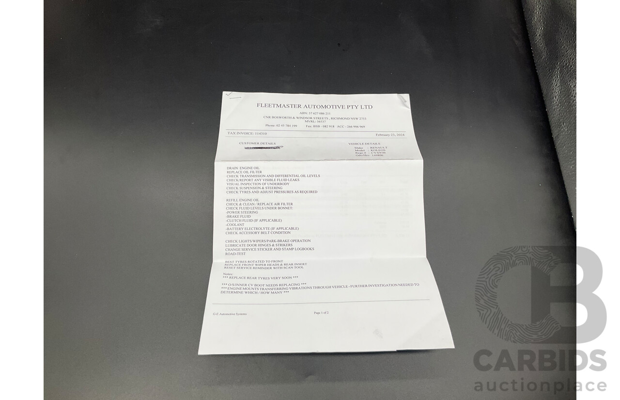 1/2014 Renault Koleos Expression (4x2) H45 Phase III 4d Wagon White Pearl 2.5L