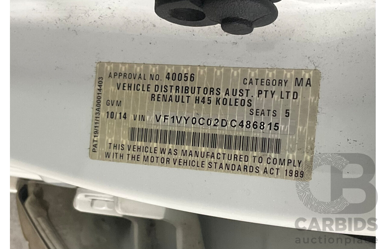 1/2014 Renault Koleos Expression (4x2) H45 Phase III 4d Wagon White Pearl 2.5L