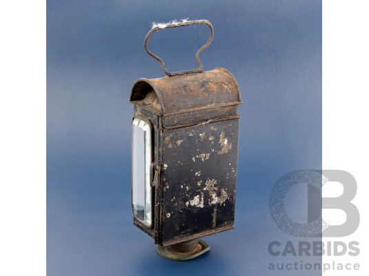 Antique Hand Held Lantern with Beveled Glass