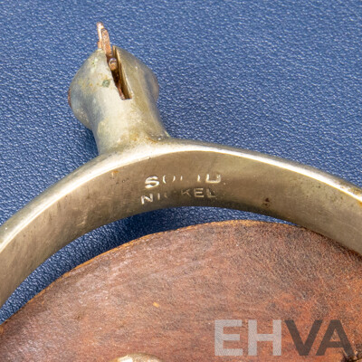 Pair of Vintage Pewter Cowboy Spurs with Leather Straps