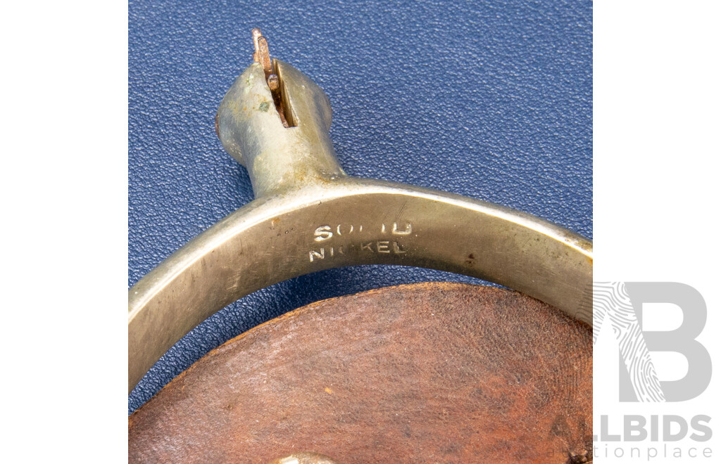 Pair of Vintage Pewter Cowboy Spurs with Leather Straps