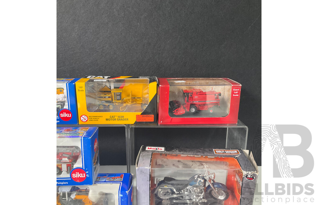 Collection of Various Model Construction Vehicles, Bike and More
