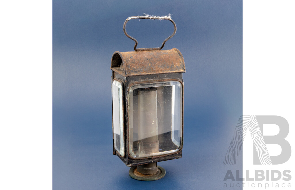 Antique Hand Held Lantern with Beveled Glass