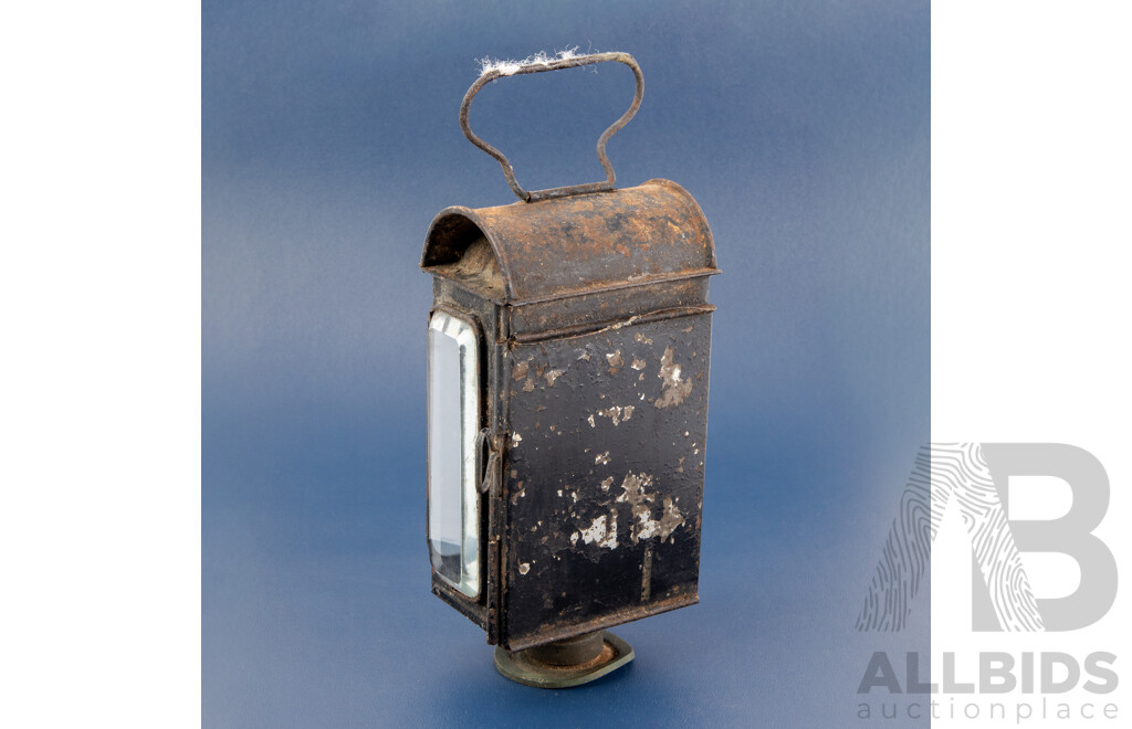 Antique Hand Held Lantern with Beveled Glass