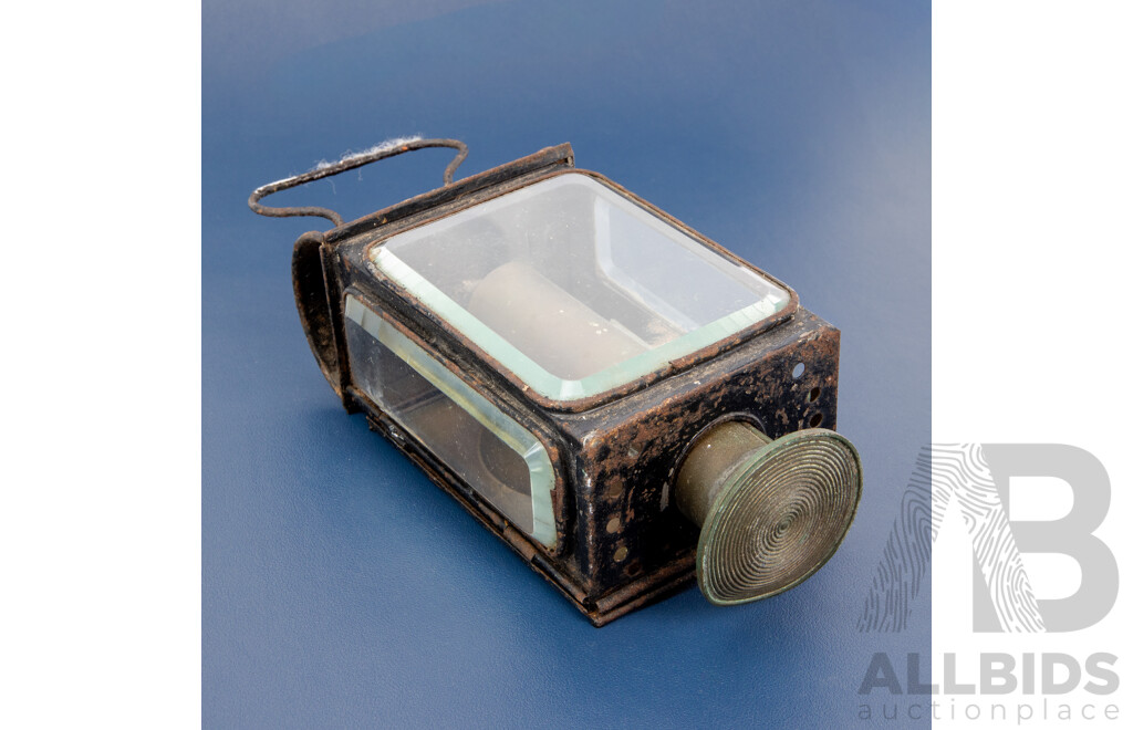 Antique Hand Held Lantern with Beveled Glass