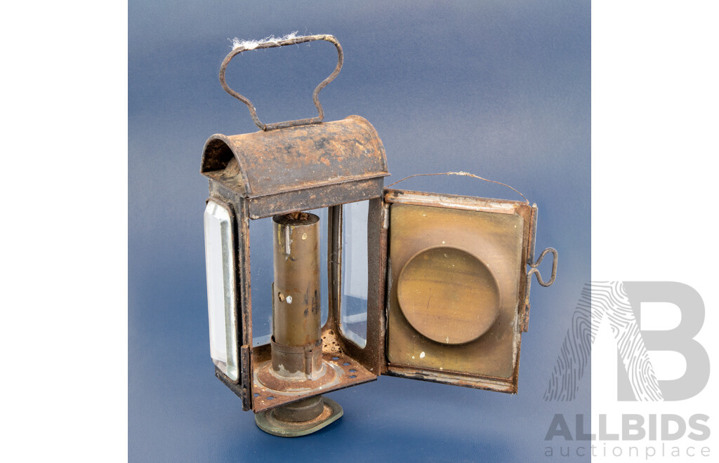Antique Hand Held Lantern with Beveled Glass
