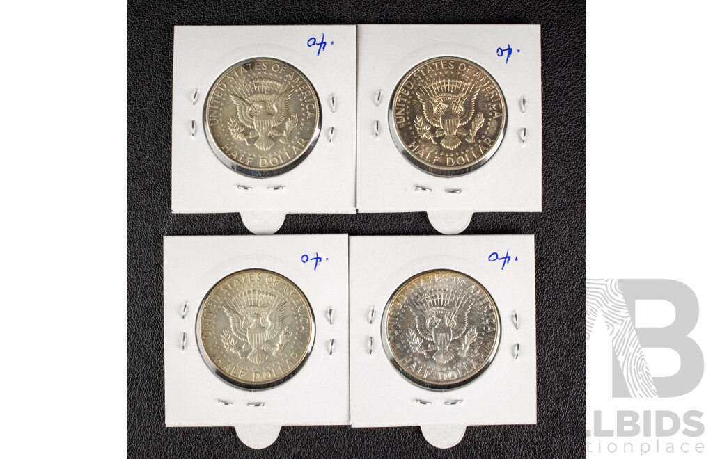 Four USA 1968 Kennedy Silver Half Dollars, Denver Mint .400