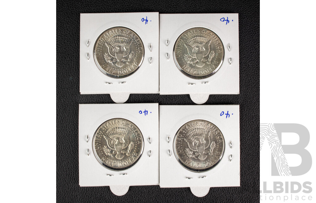 Four USA 1969 Kennedy Silver Half Dollars, Denver Mint .400