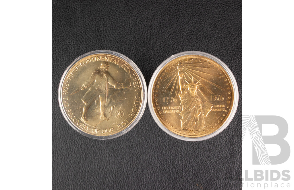 Two USA 1974 and 1976 Bicentennial Medals, American Revolution