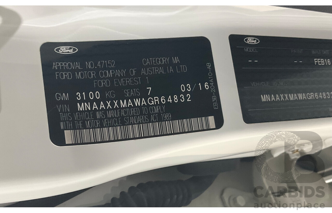 03/2016 Ford Everest Trend (AWD) UA 4d Wagon Cool White Turbo Diesel 3.2L