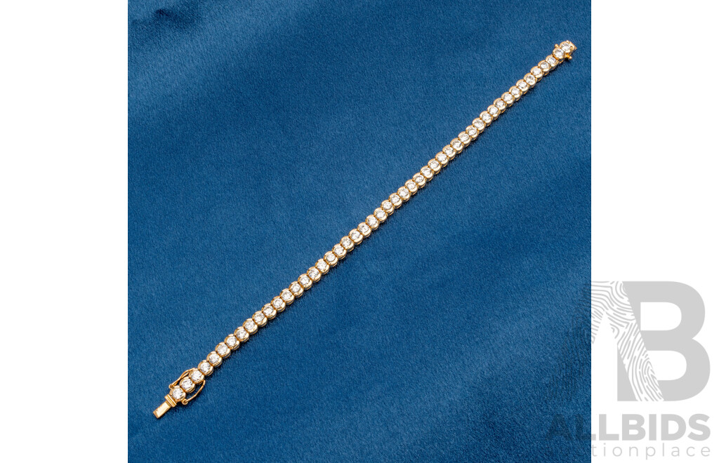 925 Sterling Silver Gold Plated Tennis Bracelet With Cubic Zirconias. Length - 19.5cms