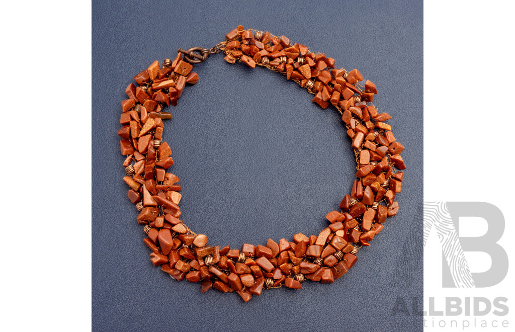 Brown Goldstone Choker Style Necklace with Copper Wire