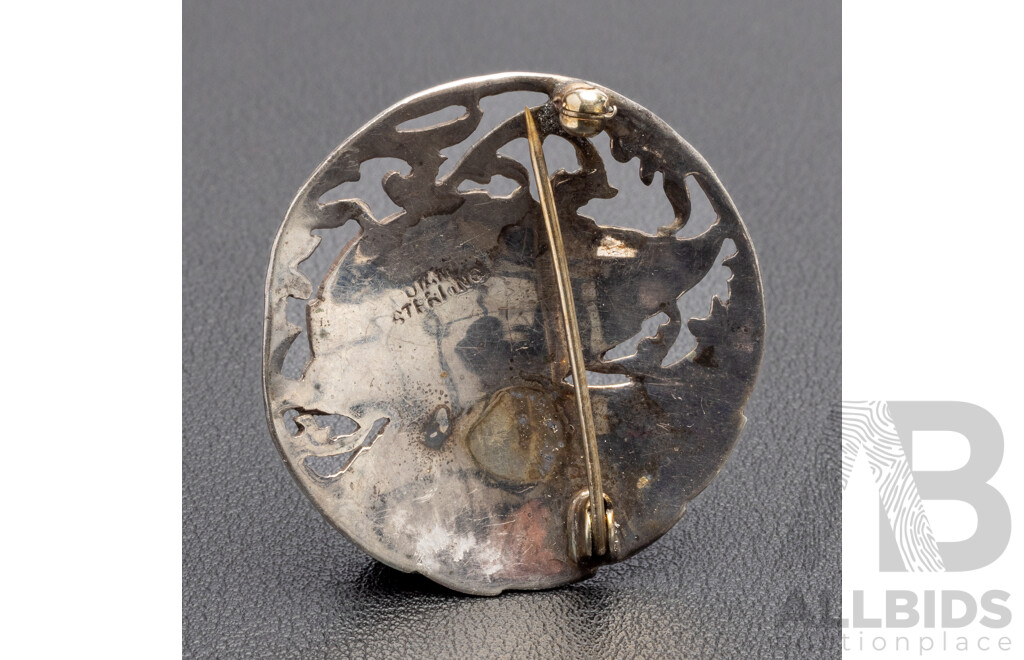 Vintage Sterling Silver White Enamel Siam Brooch