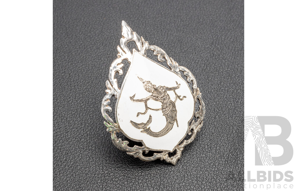 Vintage Sterling Silver And White Enamel Siam Brooch