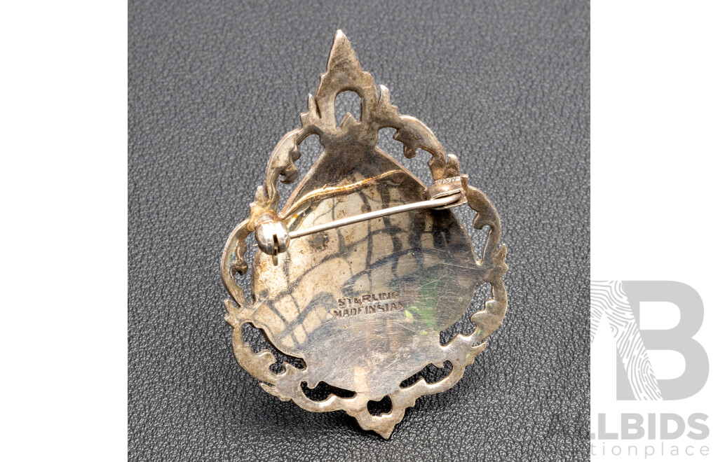Vintage Sterling Silver And White Enamel Siam Brooch