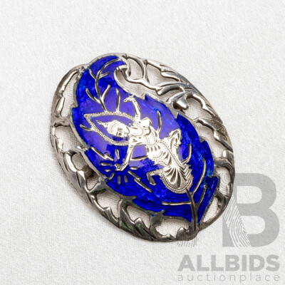 Sterling Silver and Blue Enamel Siam Brooch