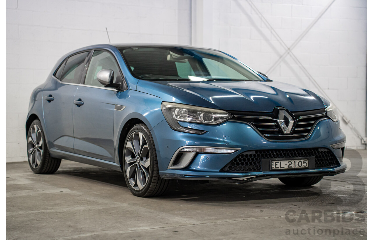 08/2018 Renault Megane GT-Line (FWD) XFB-BFB 5d Hatchback Blue Berlin Metallic Turbo 1.2L