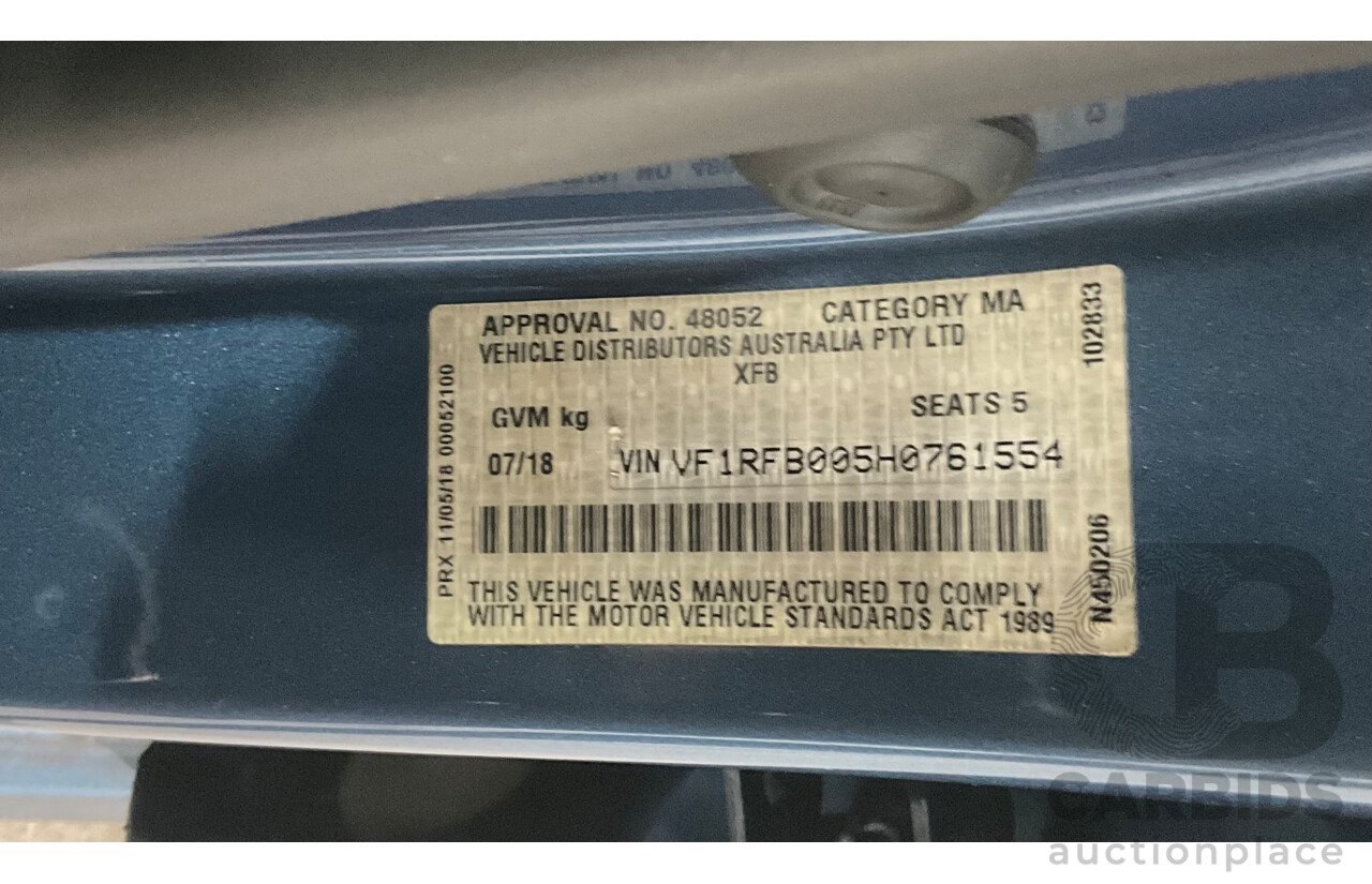 08/2018 Renault Megane GT-Line (FWD) XFB-BFB 5d Hatchback Blue Berlin Metallic Turbo 1.2L