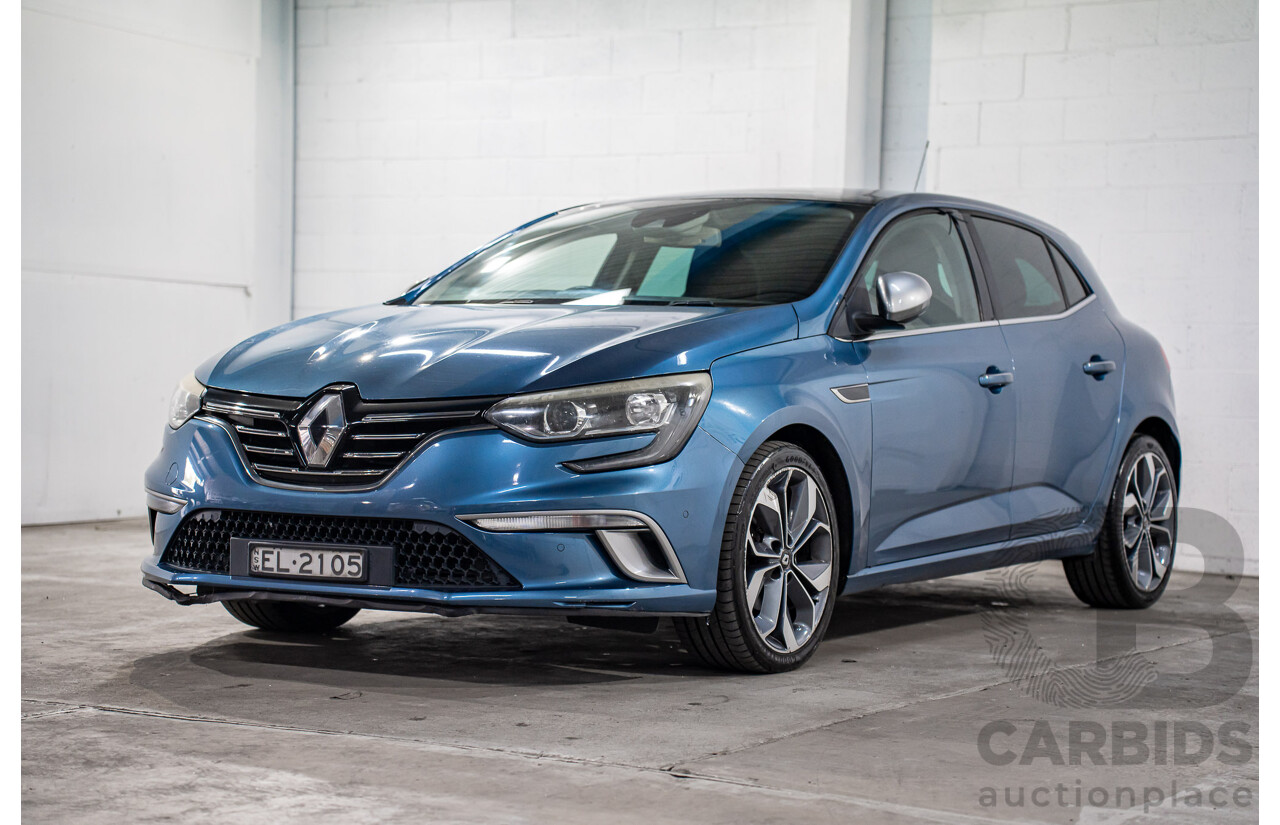 08/2018 Renault Megane GT-Line (FWD) XFB-BFB 5d Hatchback Blue Berlin Metallic Turbo 1.2L