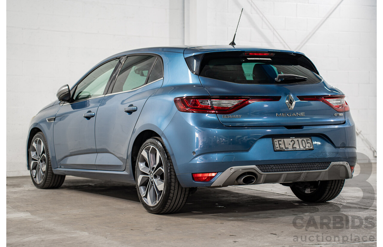 08/2018 Renault Megane GT-Line (FWD) XFB-BFB 5d Hatchback Blue Berlin Metallic Turbo 1.2L